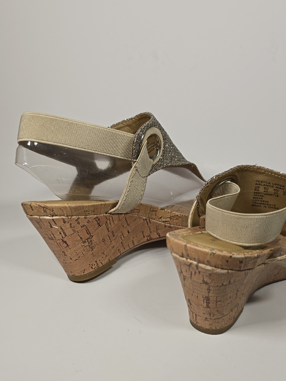 Womens Gold Glitter Cork Wedge Sandals Size 8M - Picture 3 of 8